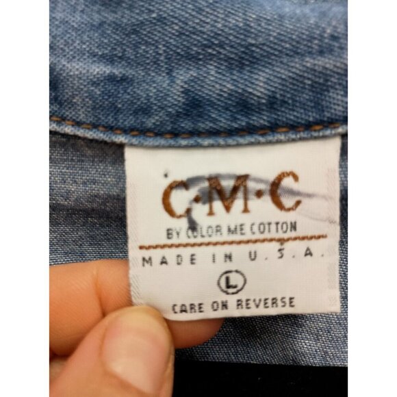 CMC By Color Me Cotton Womens Blue Denim Jacket Size Large Collared Button Front - Picture 4 of 8